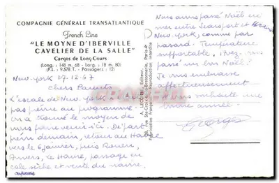 O Moyne d'Iberville — Cargas de Long-Cours — Compagnie Générale Transatlantique — Verso
