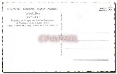 Paquebot "Antilles" — Compagnie Générale Transatlantique — editor Editions ESTEL — Verso
