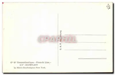 S/S Champlain — Cie Générale Transatlantique - French Line — Strasbourg — Verso