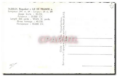 Pakurowiec « ILE DE FRANCE » — Cie Générale Transatlantique — wydanie Rouen — Rewers