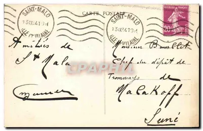 St-Malo (Bretanha) — Costa de Esmeralda — Edição Maurice Guérin, n°20 — Verso