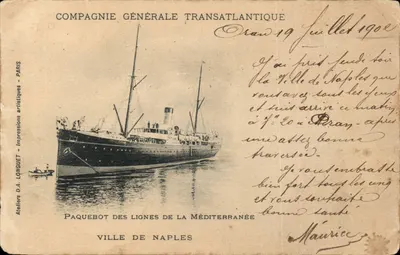 Navio Ville de Naples — Companhia Geral Transatlântica — Ateliers D.A. LONGUET, Paris