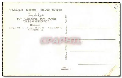 Fort Royal — Statek Compagnie Générale Transatlantique — Wydawnictwo Estel — Rewers