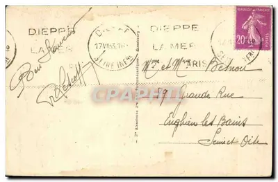 Dieppe - O Casino e o Castelo — Bilhete postal antigo n°2779, editor Almanacres — Verso