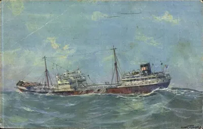 Navio petroleiro em tempo ruim no Mediterrâneo — Desenho de A. Sebille — COMITÉ NATIONAL DE L'ENFANCE, Paris