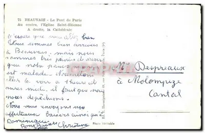 Beauvais — Most Parizyjski — W centrum, Kościół św. Etienne. Po prawej, Katedra — Wyd. E. Harmignies, Paryż — Rewers
