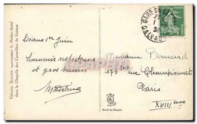 Grupo escultórico sobre a capela das Carmelitas de Lisieux — editor Desque — Verso