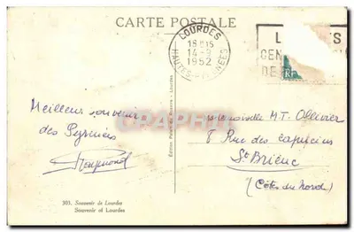 Jaskinia Święta w Lourdes — Upominek z Świętej Jaskini w Lourdes — Wydawnictwo Palais du Rosaire — Rewers