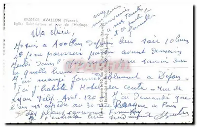 Avallon (Yonne) — Iglesia de San Lazaro y Torre del Reloj — La Cigogne — Reverso