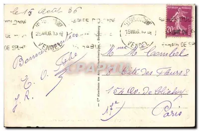 Les Sables d'Olonne - O Canal e a Torre de Arundel — editor A.P.A. n°143 — Verso