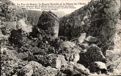 O Pas de Soucy, a Roque Sourde e o Caos do Inferno — vista do Drac no Tarn, Roque Sourde e o caos do Abismo — n°125