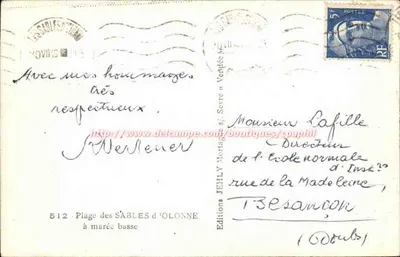 Plaża Sables d'Olonne — przy niskiej wodzie — Wydawnictwo JEHLY, seria 512 — Rewers