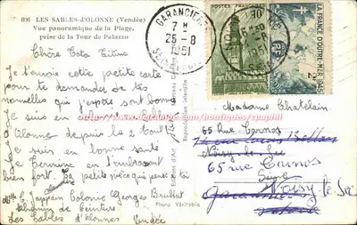 Les Sables-d'Olonne (Vendée) — Widok panoramiczny plaży, wykonany z wieży Palazzo — Photo Véritable — Rewers