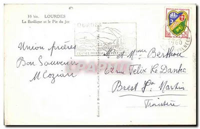 Lourdes — A Basílica e o Pic du Jer — Edição P. D'Occet — Verso