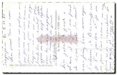 Ogród Publiczny — Draguignan — wydawca: Real Photo-Cie des Arts Photomécaniques, nr 108 — Rewers