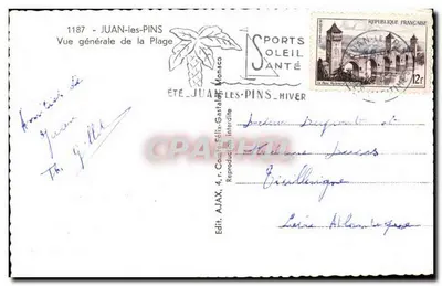 Juan-les-Pins — Vista general de la playa — Ed. AJAX, n° 1187 — Reverso