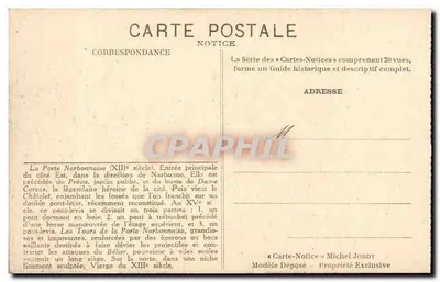 Carcassonne — A Porta Narbonnese — Michel Jordy, n°12 — Verso
