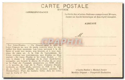 Miasto Carcassonne — Lices-Hautes — Notice — Michel Jordy — Rewers