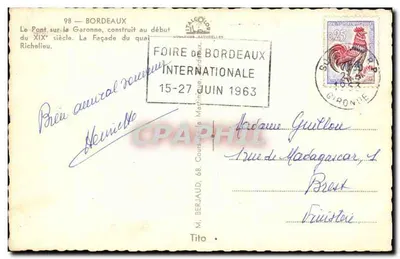 Bordeaux — Most na Garonne, fasada nabrzeża Richelieu — Wydawca: Couleurs Naturelles, nr 98 — Rewers