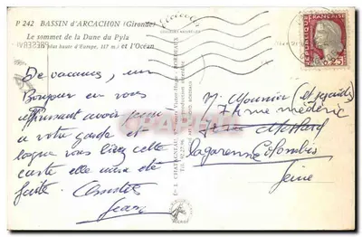 Duna do Pyla — cume da mais alta da Europa — editor Elcé, n° P 242 — Verso