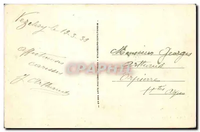 Vézelay — Ogólny widok (z południowego zachodu) — ND.1 — Wydawca: Cie des Arts Photomécaniques - Strasbourg-Schiltigheim — Rewers