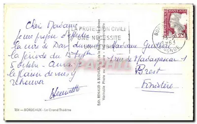 Bordeaux — Wielki Teatr — Wydawca RENAUD & BUZEAUD, n°184 — Rewers