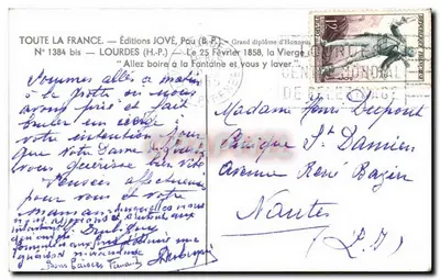 Fontana di Lourdes — La Vergine — Edizioni JOVÉ, N° 1384 bis — Verso