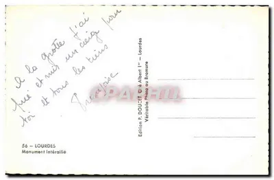 Lourdes — Monumento Interaliado — Edição P. DOUCET, Lourdes — Verso