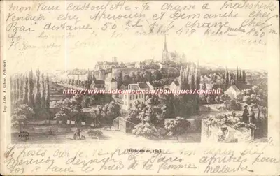 Bithiviers em 1838 — vista panorâmica com igreja — Imp. J. Giber, Bithiviers