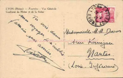 Lyon (Rhône) — Fourvière — Widok ogólny — Zbieżność rzek Rhône i Saône — Rewers