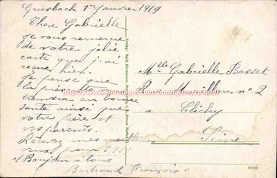 Münster l. Els. — widok panoramiczny wsi z budynkiem religijnym — wydawca nieznany — Rewers