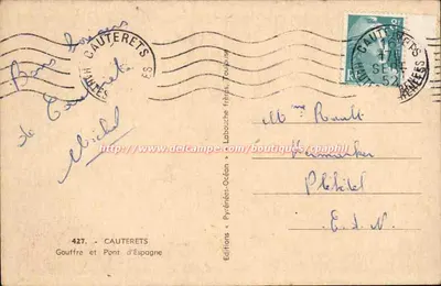 Przepaść i Most Hiszpański — Cauterets — Wydawca Labauche bracia, nr 427 — Rewers