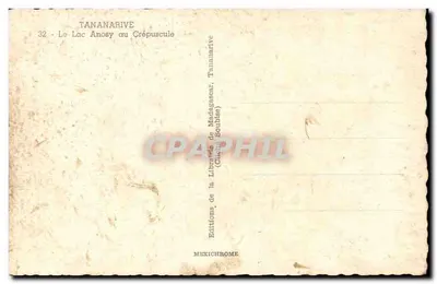 Jezioro Anosy w zachodzie — Tananarive, Madagaskar — Wydawnictwo Biblioteki Madagaskar, Tananarive — Rewers