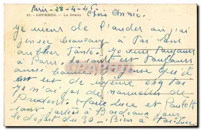 Santa Bernadette Soubirous — Gruta de Lourdes — Editor: Edições Photo Lourdes — Verso