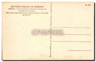 Dieppe — As Torres, o Teatro, o Castelo e a Esplanada do Casino — Éditions d'art MONA, N° 20 — Verso