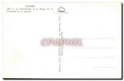 Cannes — A Promenade e a Praia da Croisette e o Suquet — Edições d'Art Montluçon — Verso