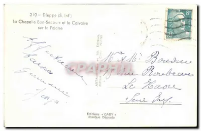 Dieppe (S. Inf) — La Capilla Bon-Secours y el Calvario sobre la Falaise — Ediciones GABY — Reverso