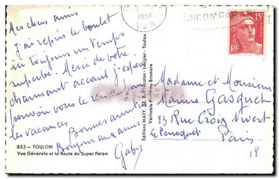Toulon — Visão Geral e a Estrada do Super Faron — Éditions MARY, n°853 — Verso