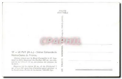 Le Puy (H.-L.) - Kolosalna Statua NMP Francji — wydawca Paris, n°17 — Rewers
