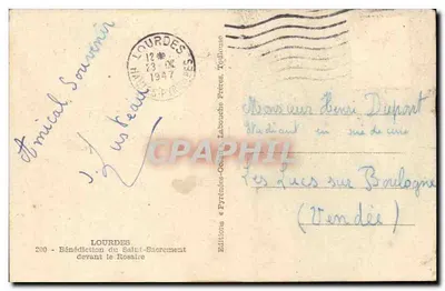 Lourdes — Benedyktura Świętego Sakramentu przed Rosarymem — Wydawca: Editions Labouche Frères, nr 200 — Rewers