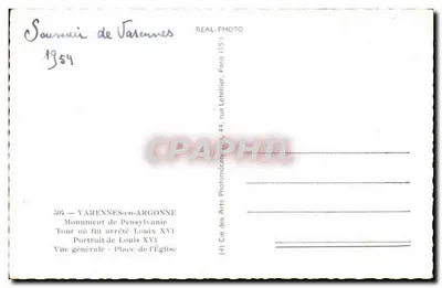 Varennes-en-Argonne — Pamiątka Louisa XVI — Wydawca REAL-PHOTO, nr 504 — Rewers