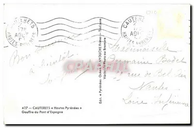 Gouffre du Pont d'Espagne — Cauterets — Wyd. A. Gououche Frères — Rewers
