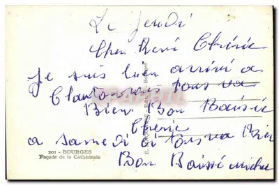 Front budynku katedry — Bourges — Wydawca E. Maquignaz, nr 201 — Rewers
