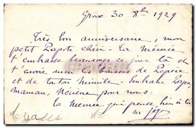 Dziecko grające z zabawkowym psem — Grine, 30 sierpnia 1929 — wydawca nieznany — Rewers