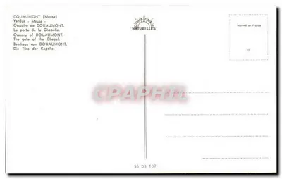 Porta da capela do ossuário de Douaumont — oferecida pelos católicos da França, Bélgica, Canadá, Suíça, dos Estados Unidos — editor Cipoul Études Naturelles, n° 55 D3 107 — Verso