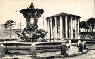 Rzym — Tempio di Vesta — widok z fontanną — wydawca nieznany, nr 24137