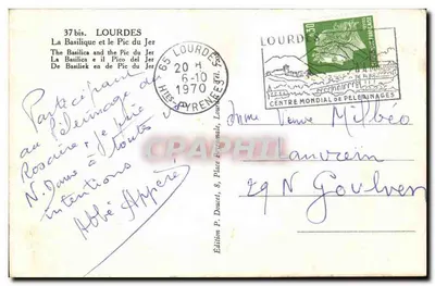 Lourdes — Bazylika i Pic du Jer — Wydawnictwo P. Doucet — Rewers