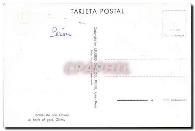 Rytualny nóż z złota, Chimú — Muzeum Złota Peru, Lima — Wydawca nie widoczny — Rewers
