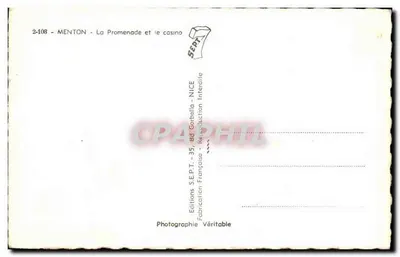 Menton — Promenada i kasyno — Sépia, n° 2-108 — Rewers