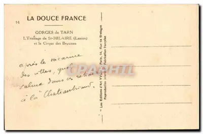 Gorges du Tarn — Ermitaż St-Hilaire i Cirque des Beaumes — Wydawca Yvon, nr 14 — Rewers